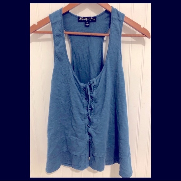 Elizabeth & James “Frances” Lace Up Top,, Blue, Medium, EUC - Picture 1 of 8